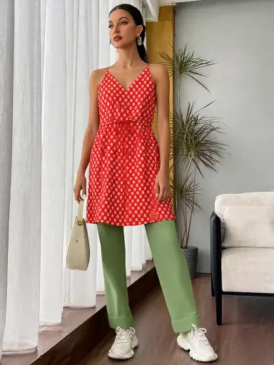 Rust Red Spaghetti Strap Kurti – Boho Bloom Collection